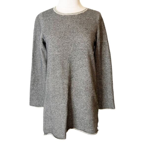 Eileen fisher striped recycled cashmere sweater gray black sz XXS oversized cut - Picture 1 of 6
